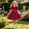 thumbnail image 2 of HAYIMI Girls Dresses Pearl Short Sleeve Rose Floral Print Party Dress For Toddler Summer Casual Wear Boho Sundress, 2 of 5