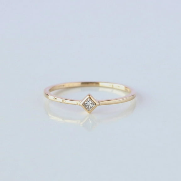 Princess Diamond Solitaire Ring, Dainty Band Ring, Thin Band Ring, Delicate Ring, Bezel Set Ring, Cubic Zirconia Ring