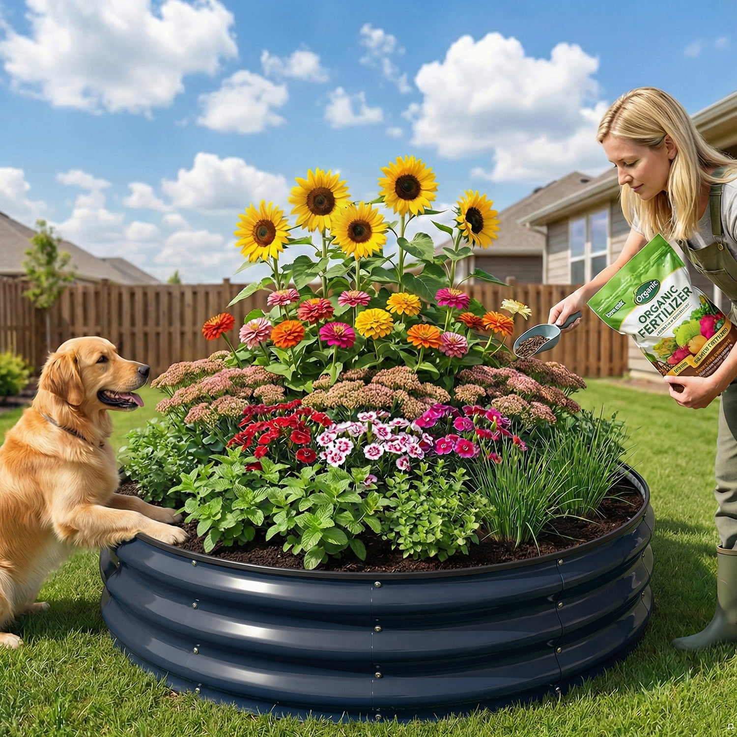 Raised Garden Bed 4x4x1ft, Quccifan Heavy Duty Round Galvanized Metal Planter Box for Vegetables Flowers, Durable Garden Bed for Backyard Patio Balcony, Gray