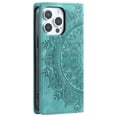 thumbnail image 3 of SaniMore for iPhone 14 Pro Max Case, PU Leather Embosed Mandala Flower Wallet Protective Phone Cover Card Slots Pocket Purse Women Men Kickstand Vintage Shockproof Anti-fall Shell, Green, 3 of 9
