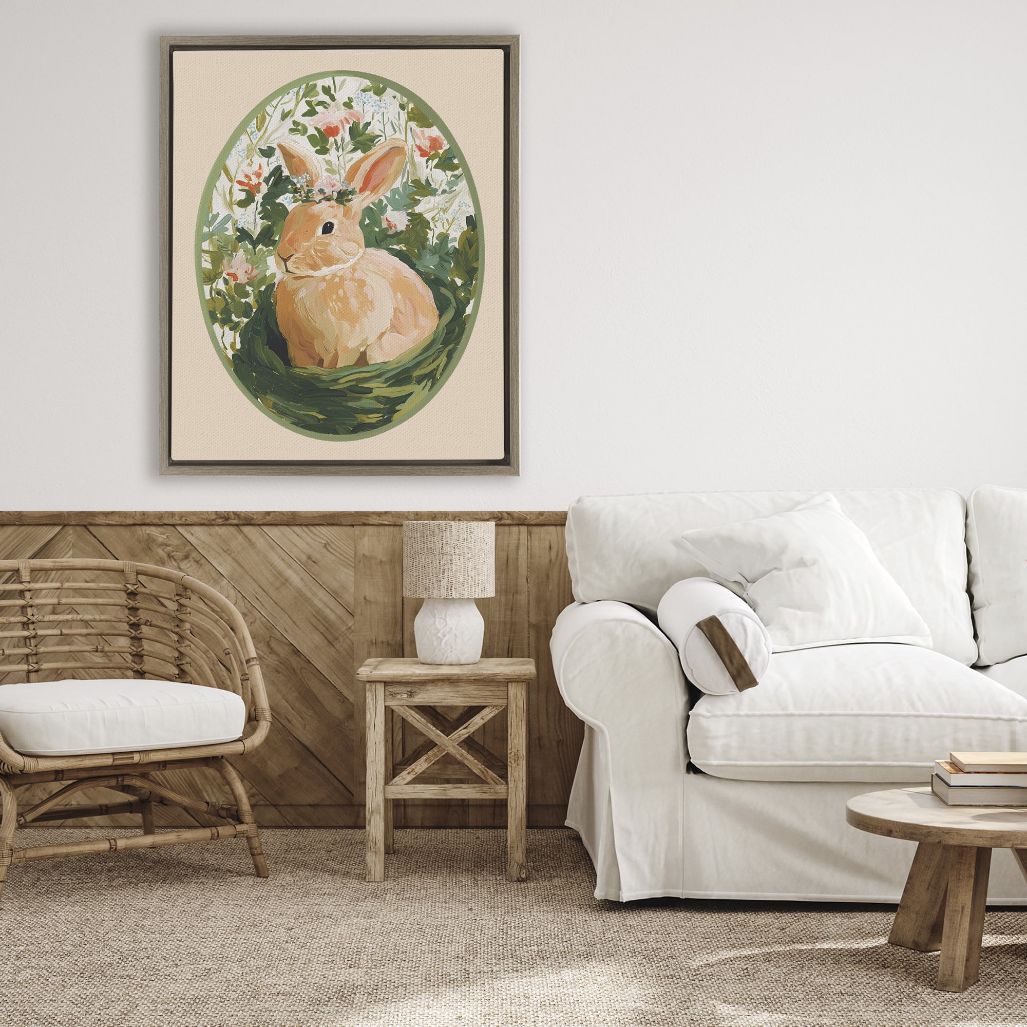 Stupell Industries Bloom Nest Bunny Brown Framed Floater Canvas Wall Art, design by Yen
