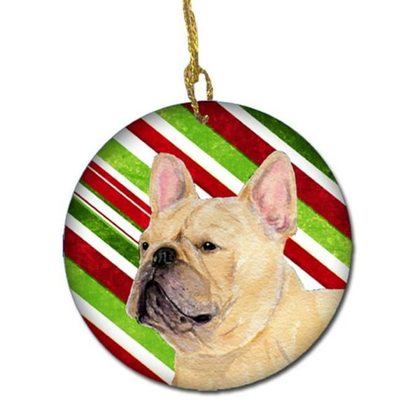 French Bulldog Candy Cane Holiday Christmas Ceramic Ornament