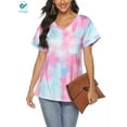 thumbnail image 3 of Deago Womens Tie Dye V Neck Short Sleeve T-Shirts Loose Fit Comfy Tees Casual Summer Tops Shirts with Pocket (Purple, 2XL), 3 of 7