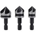 thumbnail image 1 of Juego de 3 brocas avellanadoras con biselado de 90 grados, vástago hexagonal de 1/4 de pulgada, 5 ranuras, 12 mm, 16 mm y 19 mm, 1 of 4
