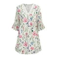 thumbnail image 5 of iOPQO casual dresses for women Women Summer Dresses For 2022 Ethnic Style Dress Lace Trim V Neck Floral Dress Dot Floral Printing Three Quarter Sleeves Swing Dress Bohemian Mini Dress White XXL, 5 of 6