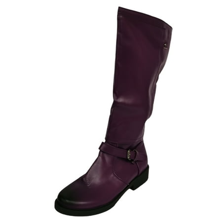 

Ediodpoh Foreign Trade Fall and Winter Women s Boots Cowboy Heel Low Heel Belt Buckle High Boots Womens Boots Purple 7