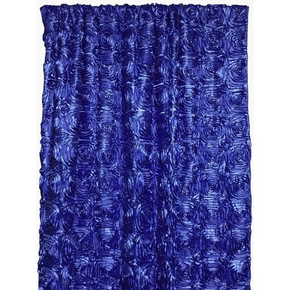 Satin Rosette 3D Pop up Flower Single Curtain Panel 54 Inch Wide Royal Blue