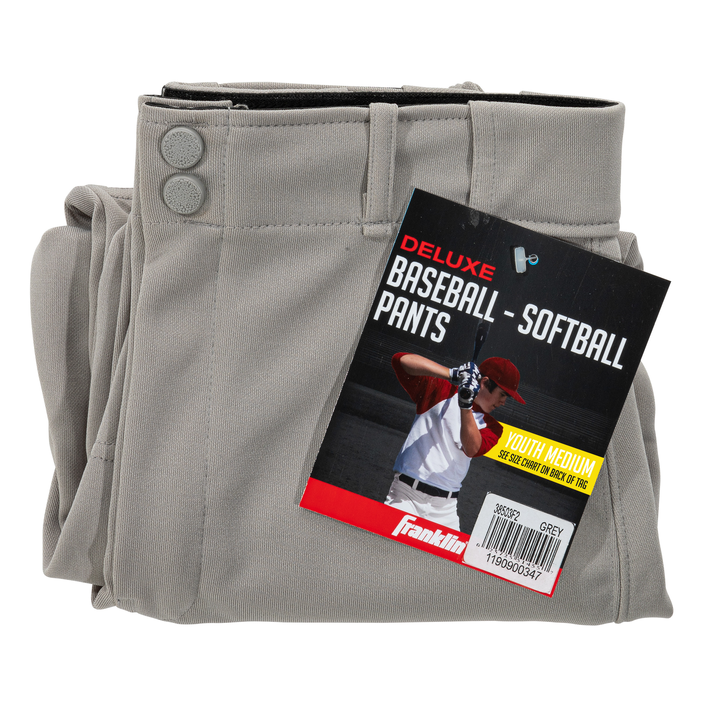 Franklin Sports Youth Classic Fit Baseball + Softball Pants, Grey, Youth Medium