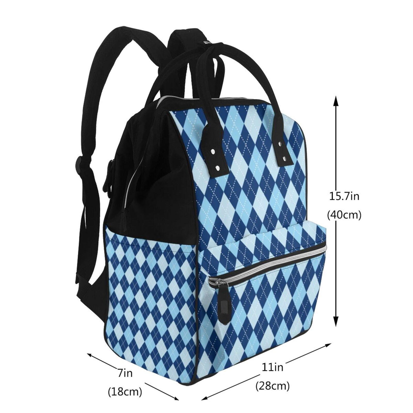 Ratiio Blue Squares Mummy Backpack - Waterproof Twill Canvas, Large Capacity Diaper Bag with Multiple Pockets and Adjustable Straps