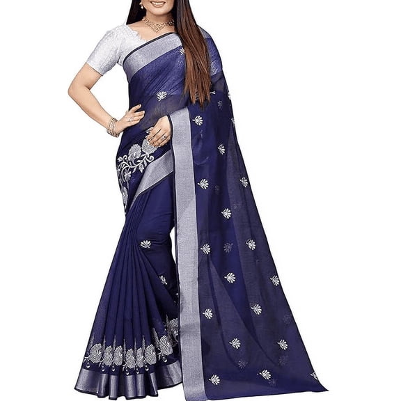 Accessorize Kingdom Cotton Silk Embroidery Saree With Blouse Piece