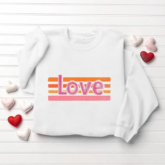 GUZOM White Versatile Valentine's Day Sweatshirt for Women - Oversized Love Graphic, 100% Polyester Soft Relaxed Fit Festive Casual Vintage-Inspired Top,Size M