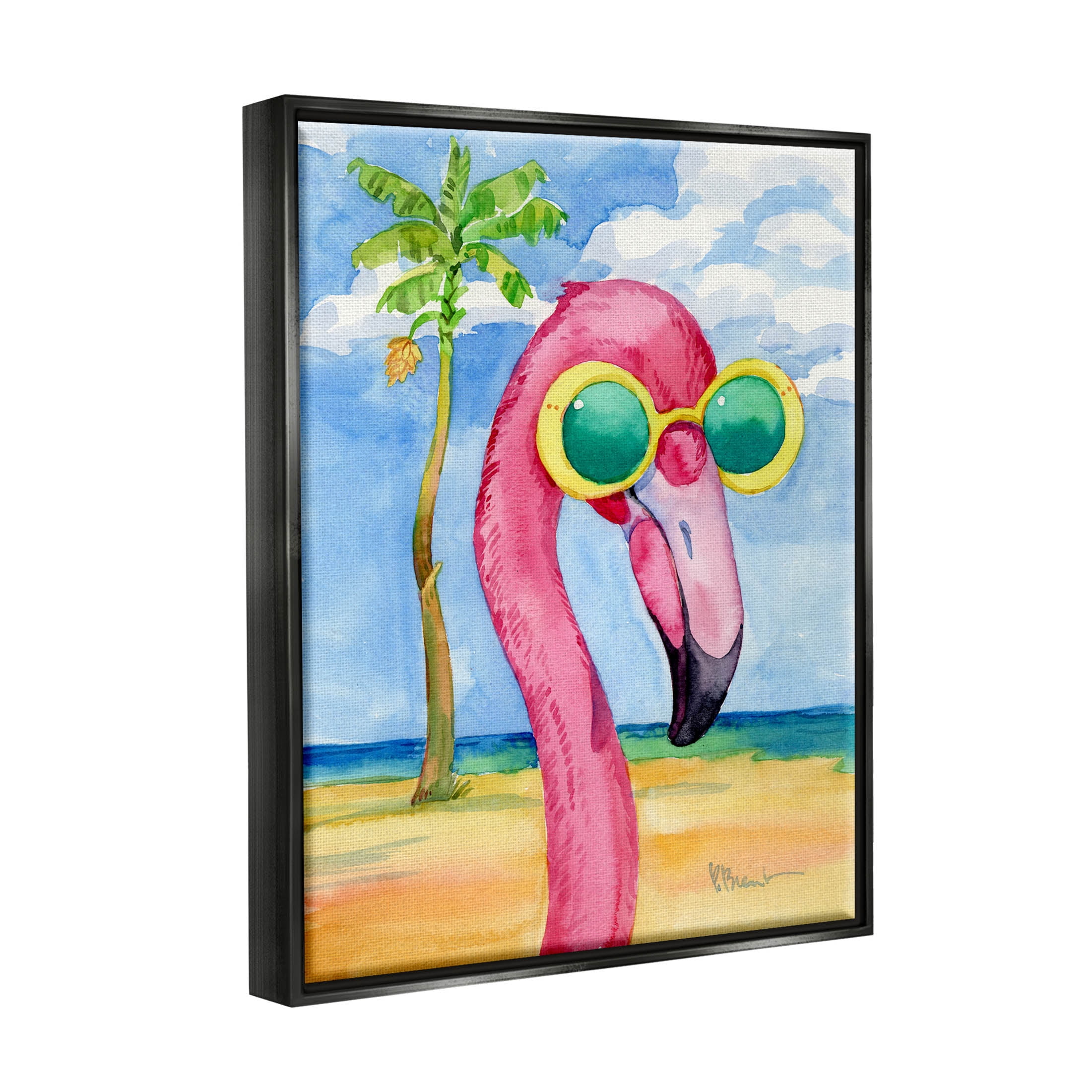 Stupell Industries Looking Good Flamingo Tropical Painting Jet Black Floating Framed Canvas Print Wall Art, Design by Paul Brent