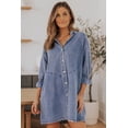 thumbnail image 3 of Robe Courte en Denim Bleu Ciel à Boutons à Manches Longues pour Femme, 3 of 25