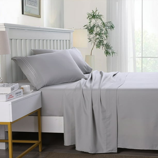 JML 4 Piece Bed Sheet Set Queen, Grey, Soft Microfiber Bed Sheet