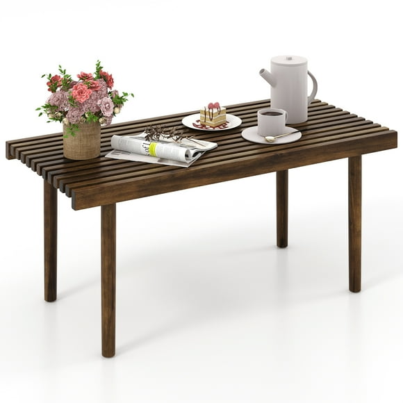 Topbuy 39 x 18 Inch Coffee Table Rustic Farmhouse Style Solid Wood Cocktail Table with Slatted Tabletop