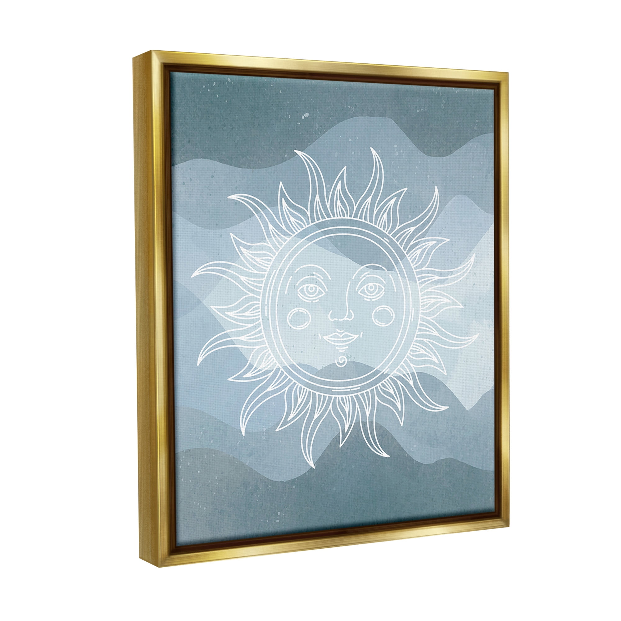Stupell Industries Blue Astral Sun Landscape Painting Gold Floater Framed Canvas Art Print Wall Art, 25 x 31