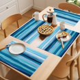 thumbnail image 5 of Blue Ocean Placemats Set of 6 Beach Blue Green Stripes Waves Watercolor Place Mats Indoor Wipeable Table Mats Washable Cloth Dining Table Placemats for Kitchen Holiday Party Home Decor 13x19 Inch, 5 of 9
