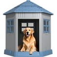 thumbnail image 1 of Niche pour Chien en Résine Durable et Résistante aux Intempéries – Abri Intérieur/extérieur avec Évents, Plancher Surélevé et Protection UV – Convient aux Petits à Grands Chiens, Bleu, 34.8x30.51x36.89 Po, 1 of 7