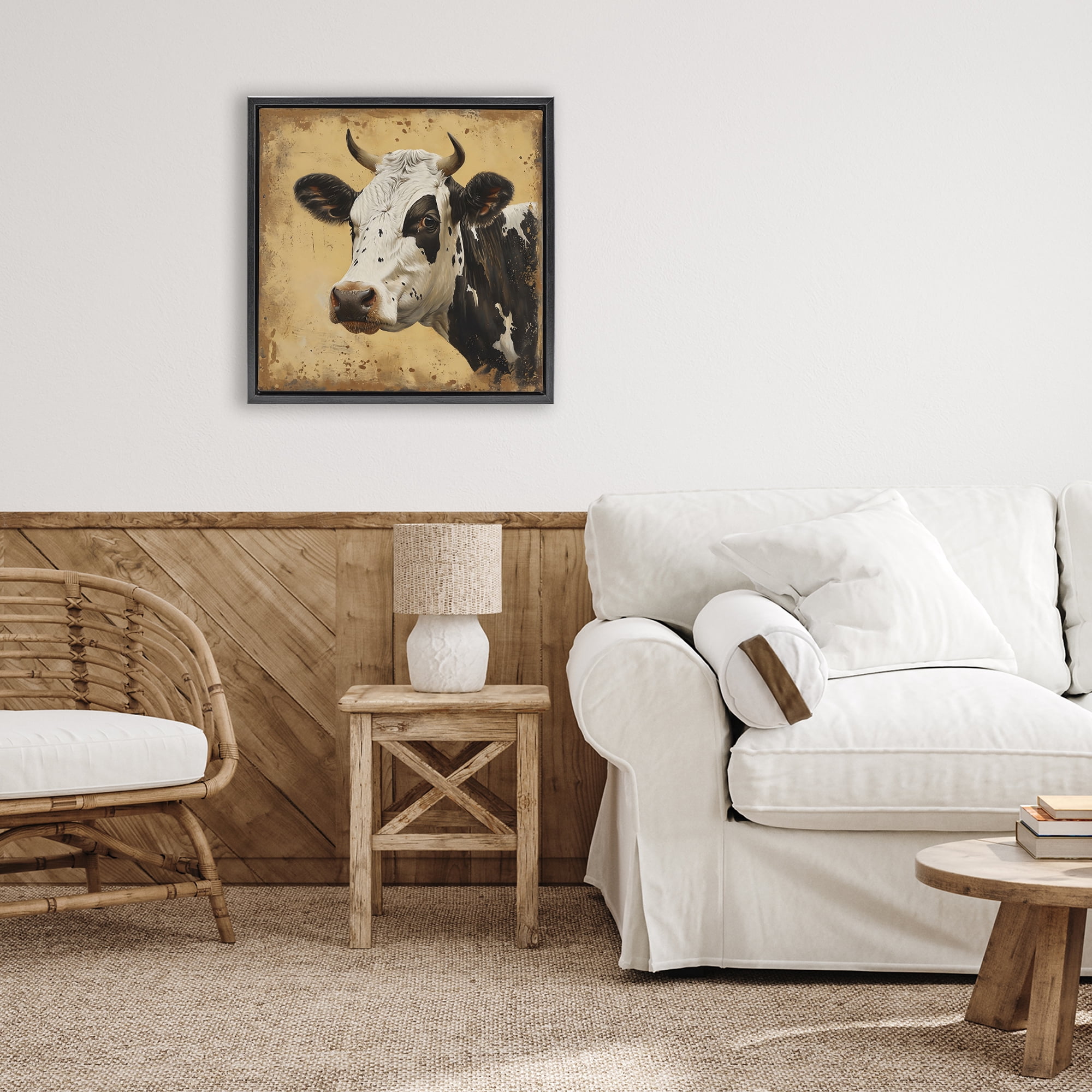 Stupell Industries Spotted Brown Cow Portrait Black Framed Floater Canvas Wall Art, design by Creative Studio