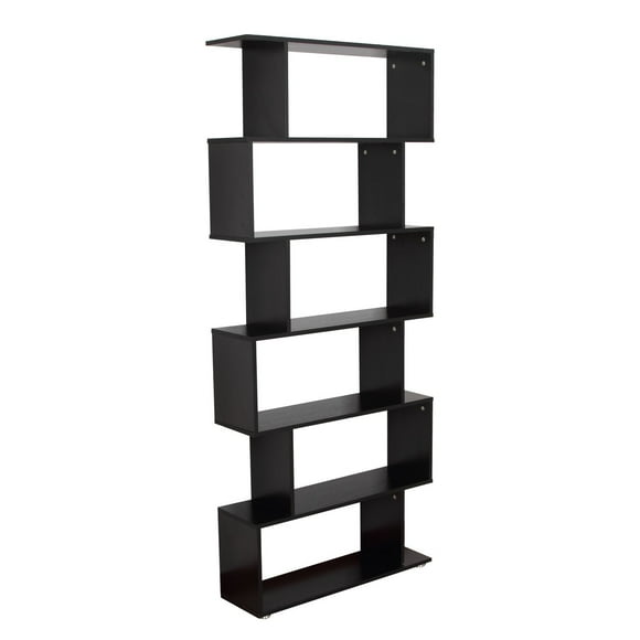 HOMCOM 6-Tier Wooden Bookcase S Shape Storage Display Unit Home Office Furniture Black