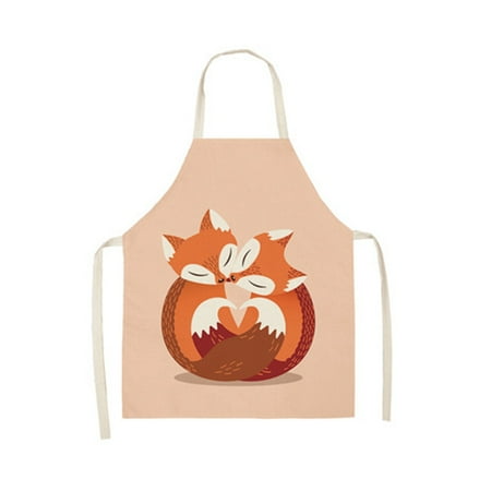 

Hloma Kitchen Apron Sleeveless Waterproof Flax Cartoon Fox Printed Cooking Long Bib Kitchen Supplies