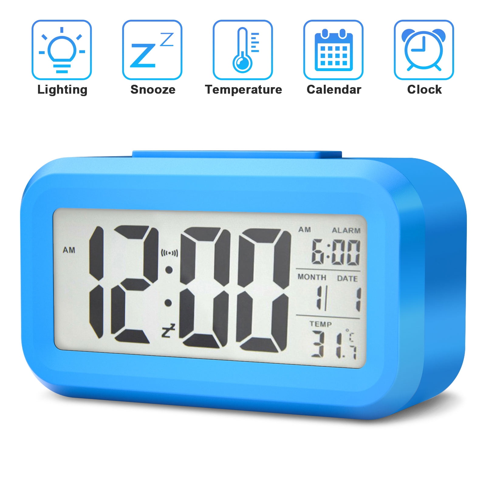 Small Digital Snooze Electronic Alarm Clock LED Backlight Light Control Calendar 