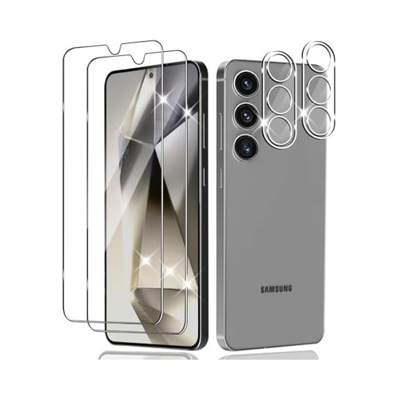 can 2+2 2 Pack for Samsung Galaxy S24 Screen Protector and 2 Pack Camera Lens Protector,[Eye protection] Tempered Glass