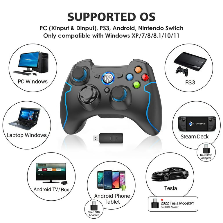 USB Wireless Gaming Controller Gamepad for PC/Laptop Computer(Windows  XP/7/8/10) & PS3 & Android & Steam - [Black] (black)