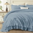 thumbnail image 5 of ANGENIA Full Size Comforter Set Grayish Blue, 3 Pieces Vintage Ruffle Bedding Comforter Sets, All Season Soft Fluffy Microfiber Bed Set for Boys Teens Kids(79" x90" Comforter & 2 Pillowcases), 5 of 7