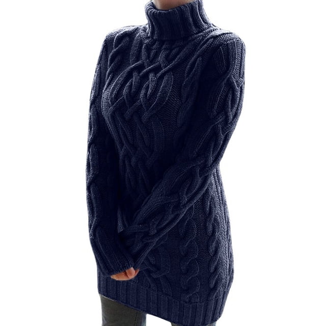 VISgogo Vestido de punto de otoño para mujer, vestido de suéter corto ajustado de cuello alto de manga larga de jacquard torcido de color sólido VISgogo moda