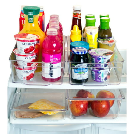 Misc Home Refrigerator Organizer Bins – 2 Large Stackable Fridge Organizer Bins with Handles and 2 Nesting Fridge Bins w/ Lids – For Fridge Freezer and Kitchen Pantry Organizer