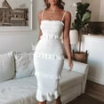 thumbnail image 5 of Dresses Plus Size Ladies Solid Color Elastic Splicing Fashion Pleated Slim Strappy Dress Plus Size Dress White S, 5 of 5