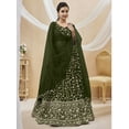 thumbnail image 4 of Readytowearshop Women's Mehndi Green Made-to-Measure Lehenga Choli with Sequin Floral Embroidery, Heart-Shaped Neckline, and Tie-Back Blouse, 4 of 5