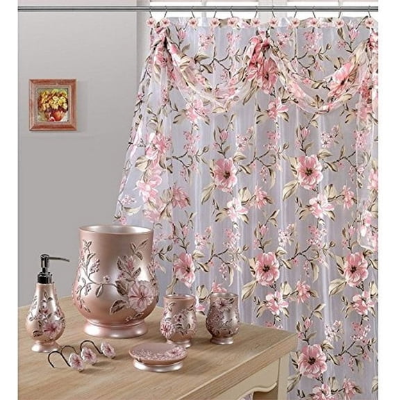 Daniel's Pink Melrose Shower Curtain with Scarf Swag, Sheer Material