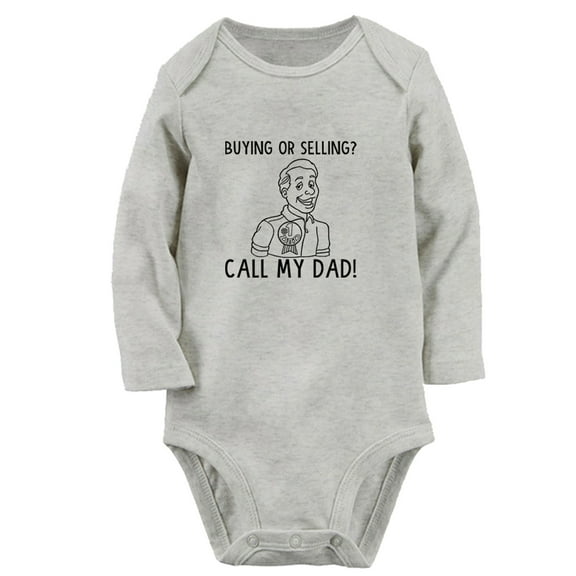 iDzn Buying Or Selling Call My Dad Funny Rompers, Newborn Baby Unisex Bodysuits, Infant Jumpsuits, Toddler Kids Long Sleeve Oufits (Gray, 0-6 Months)