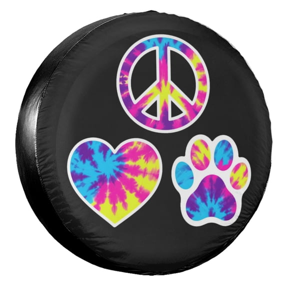 KAKALAD Tie Dye Peace Symbol Heart Paw Print 01 Spare Tire Cover Universal Vehicle Accessories Buckle Car Tools 14”in