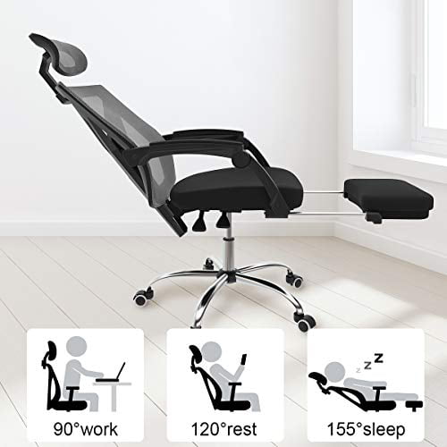Soft Foam Seat Cushion with Footrest Hbada Ergonomic Office Recliner Chair High Back Desk Chair Racing Style with Lumbar Support Height Adjustable Seat Headrest- Breathable Mesh Back White