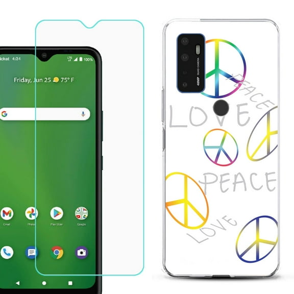 Shockproof Bumper Phone Case for AT&T Radiant Max 5G / Fusion 5G, with Tempered Glass Screen Protector, by OneToughShield ® - Love/Peace