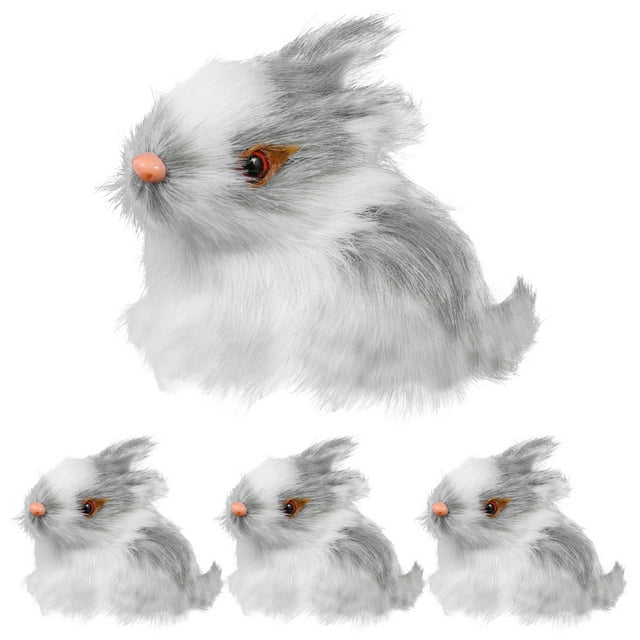 CIMAXIC Easter 4pcs Lifelike Hairy Bunny Model Simulate Rabbit Miniature Bunny Toy Kids Birthday Gift Mini Rabbit Ornament Desktop Decorative Accessory Props for Easter(Random Color)