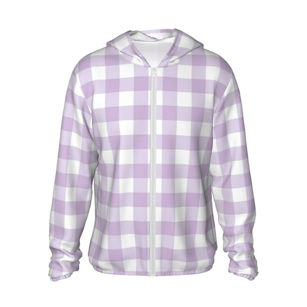 Fotbe Purple Checkboard Chaqueta con Protección Solar UPF 50+ para Hombre y Mujer, Camisa con Capucha y Bolsillos-Small