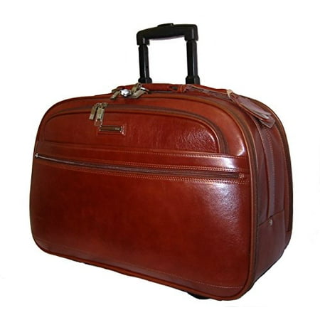 Genuine Leather Rolling Briefcase Wheeled Carry on Travel Luggage Laptop Bag