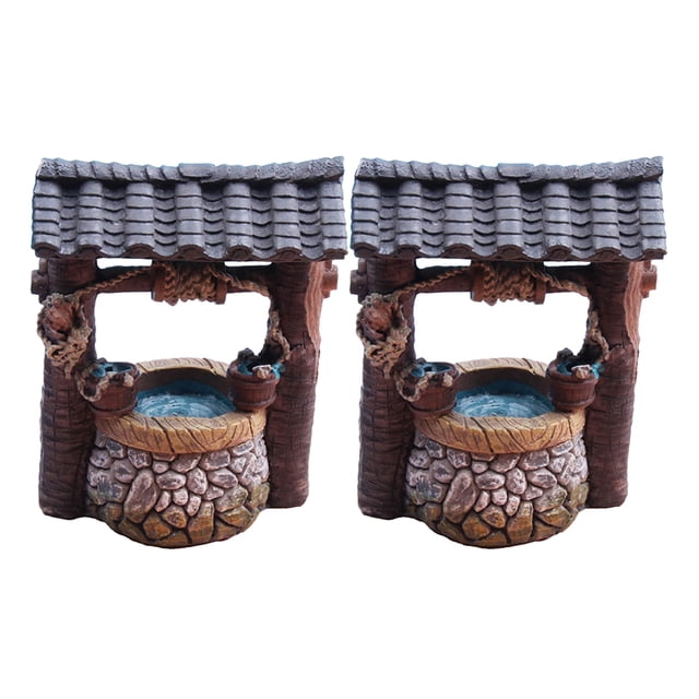 MasteelfCA 2Pcs Mini Landscape Micro Garden Ornament Simulation Well Adornments Fish Tank Decor