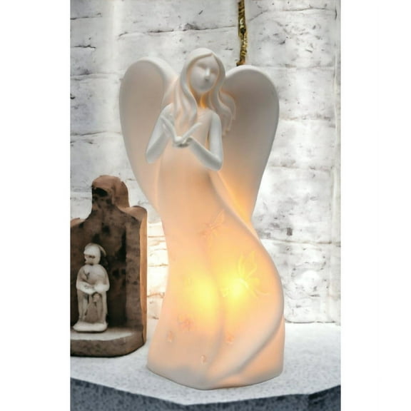 Ceramic Angel Holding Butterfly Nightlight 7.125 Inch Religious Gift