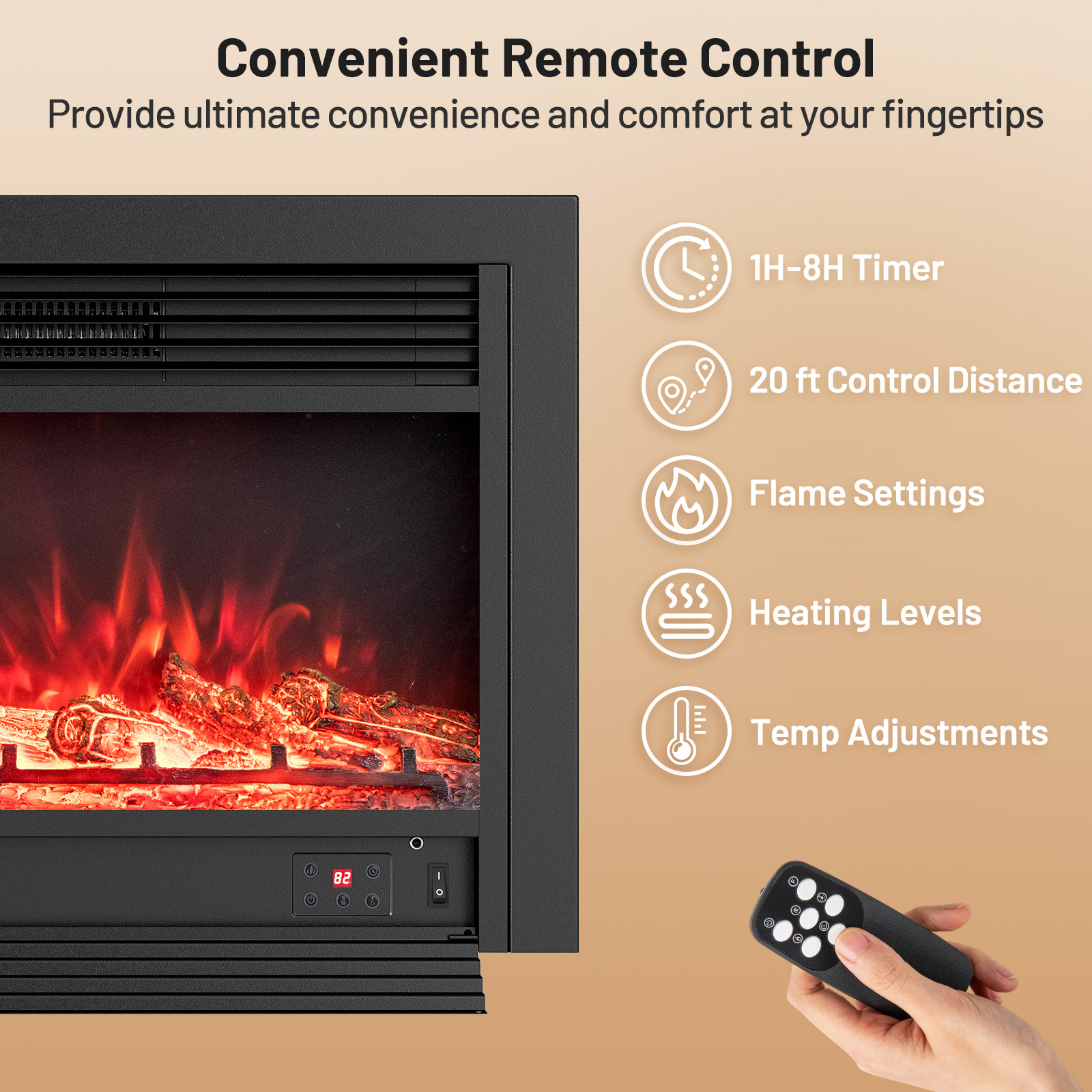 Giantex Electric Fireplace Insert, 33"  Inches Recessed Fireplace Heater, 750/1500W