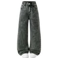 thumbnail image 2 of hengsof High Rise Straight Leg Denim Jeans for Teen Boys Girls, Wide Fit Comfort Pants with Elastic Waist, Casual Relaxed Trousers for School, Size 6-13 Years, 2 of 6