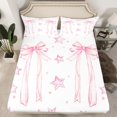 thumbnail image 2 of Manfei Cartoon Bow Ribbon Twin Sheet Sets,Lovely Bow Tie Twin Fitted Sheet,Gradient Pink White Stars Flat Sheet For Girl Teens,Breathable Home Decor,3 Pieces, 2 of 7