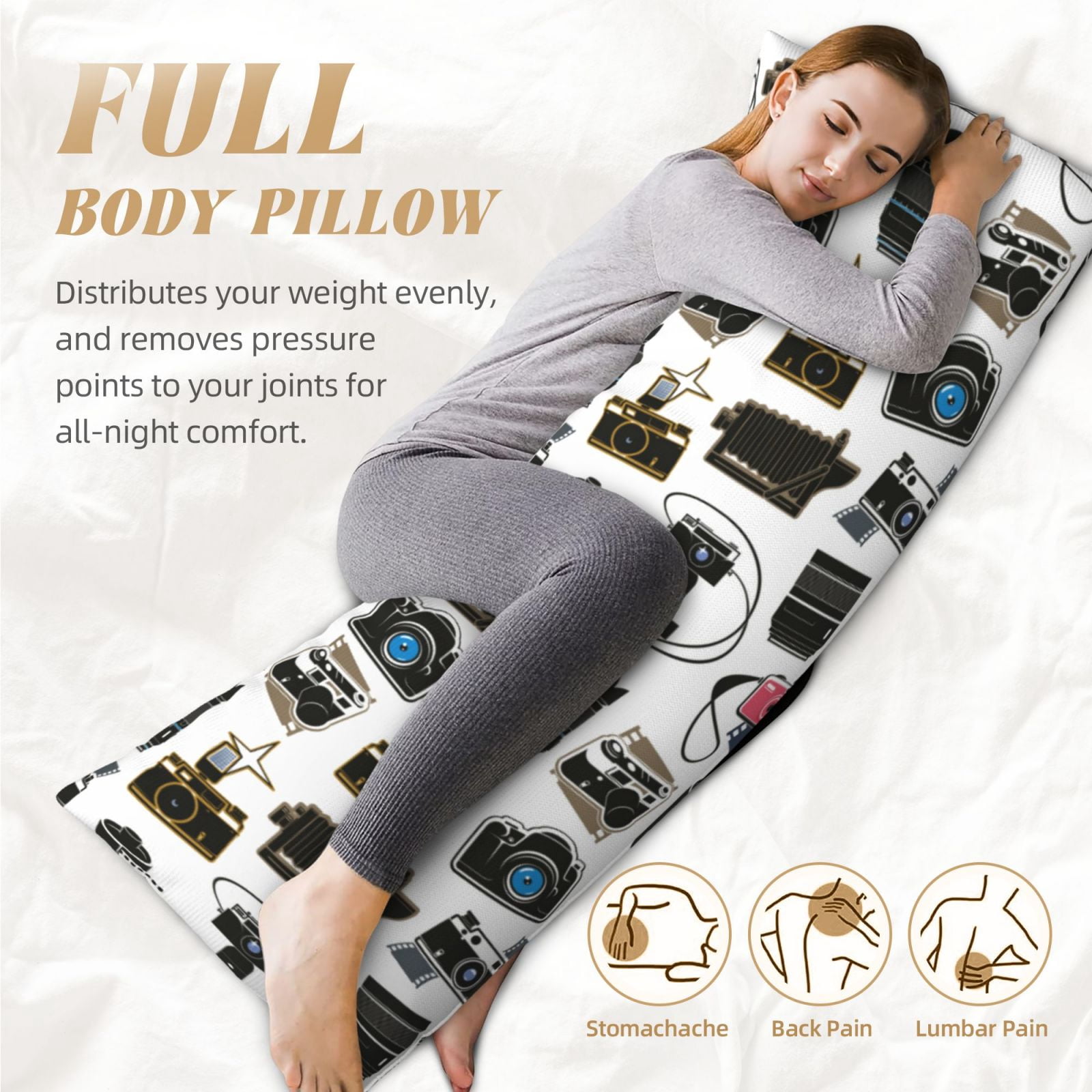 Naloa Cool Camera Super Soft 20x60 Body Pillow Case,Long Side Hidden Zipper（PILLOWS ARE NOT INCLUDED）