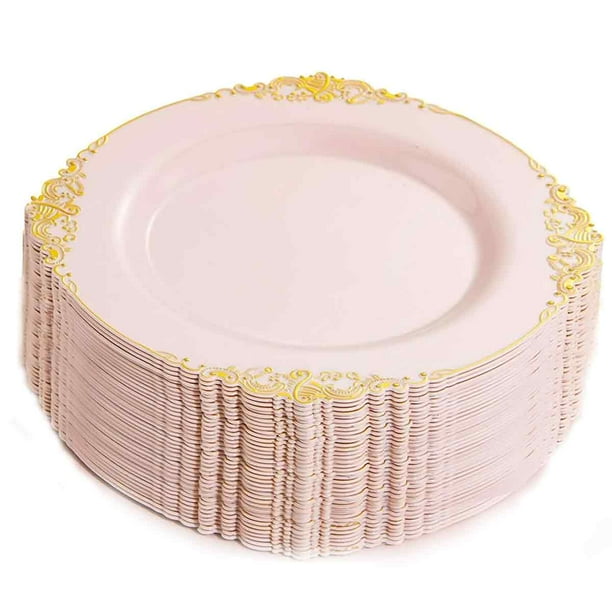 25 platos de plástico: platos de un solo uso para bodas, fiestas y cumpleaños.