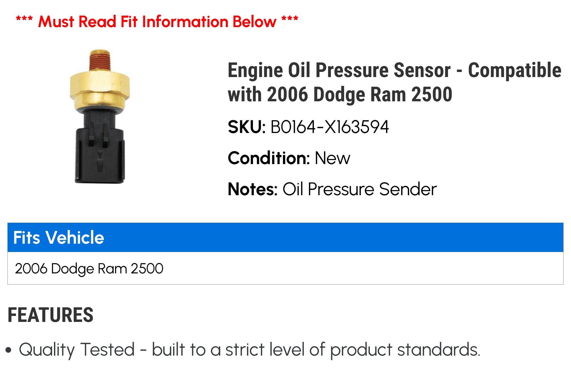 Engine Oil Pressure Sensor - Compatible with 2006 Dodge Ram 2500