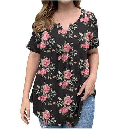 

Corset Tops for Women Floral Women Fashion Casual Printing Shirts Short Sleeve Loose Plus Size Tee Tops V-neck Tunic Blouse Blouses for Women Dressy Casual Black 3XL
